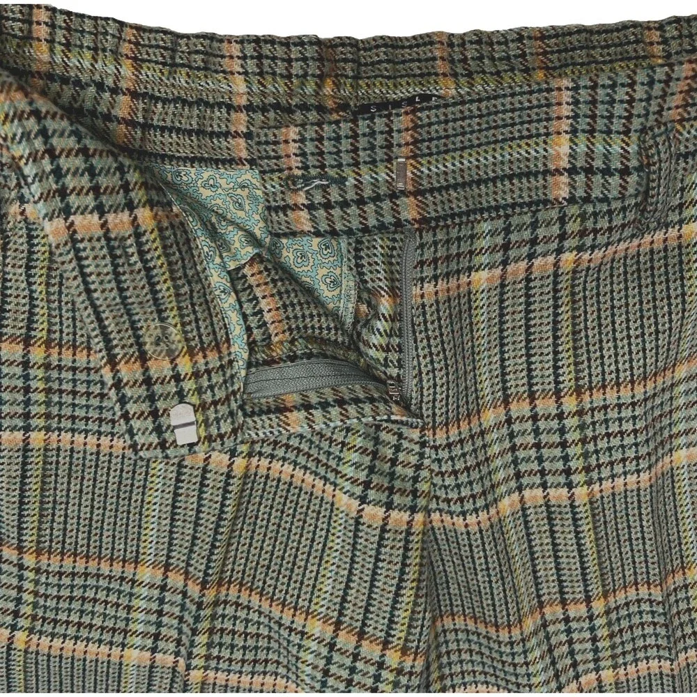 Sisley Womens 42 Small Green Plaid 25 % Wool Blend Cropped Pants Boho Retro Chic - Picture 8 of 16